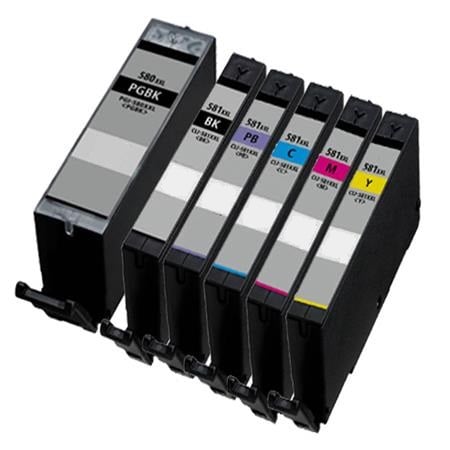 Compatible Canon PGI-580PGBKXXL / CLI-581BK/C/M/Y/PB XXL set of 6 Ink Cartridges (Black/Black/Cyan/Magenta/Yellow/Photo Blue)